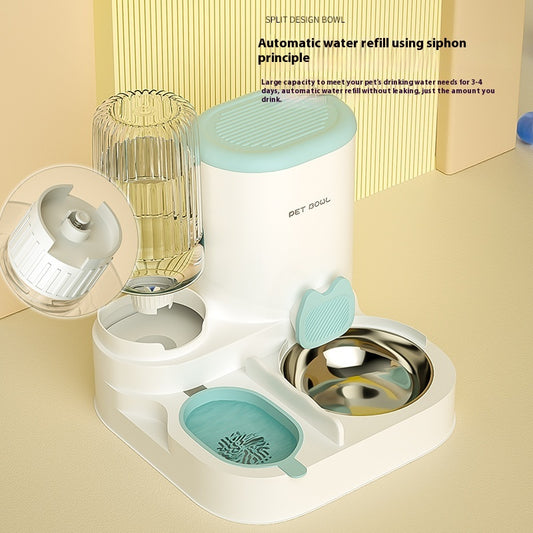 Cat Bowl Automatic Feeding Water Fountain Integrated Double