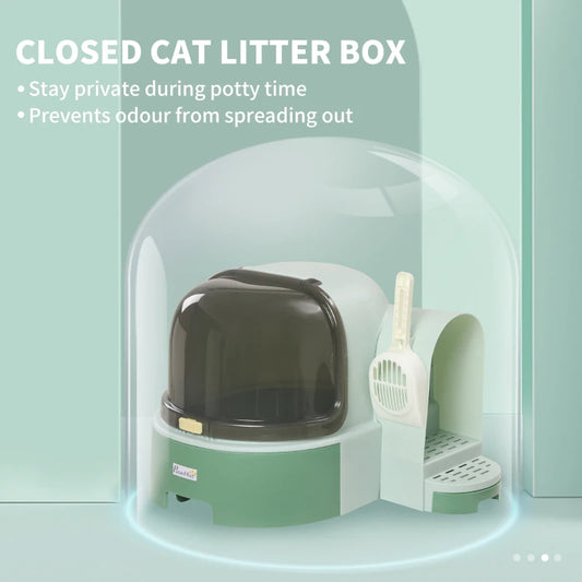 Cat Litter Box Easy To Clean Open With Scoop Green