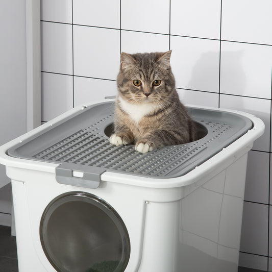Pawhut Cat Litter Box Pet Toilet Enclosed Kitten Pan With Front