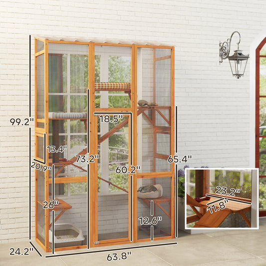 Outdoor Catio Cat Enclosure Large Wooden House With 6 Jumping
