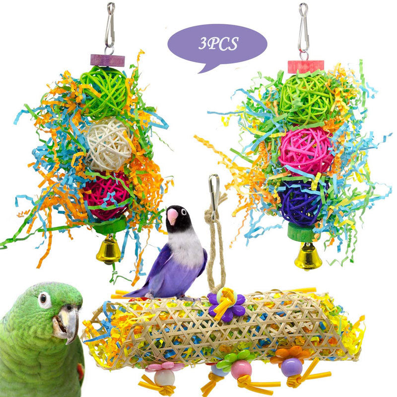 3pcs Bird Toy Parrot Gnawing Supplies Utensils Brushed Rattan Ball