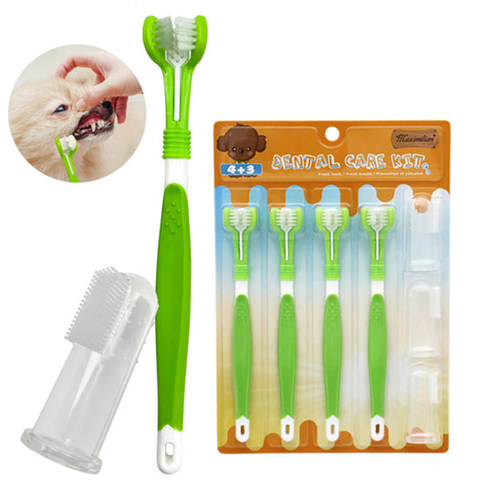 Pet Silicone Finger Toothbrush Dog Three-head