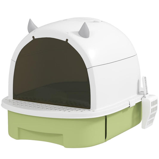 Green Cat Litter Box With Lid Scoop Deodorizing Bags