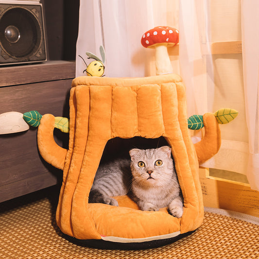 Orange Tree Stump Cat Nest House With Cushion
