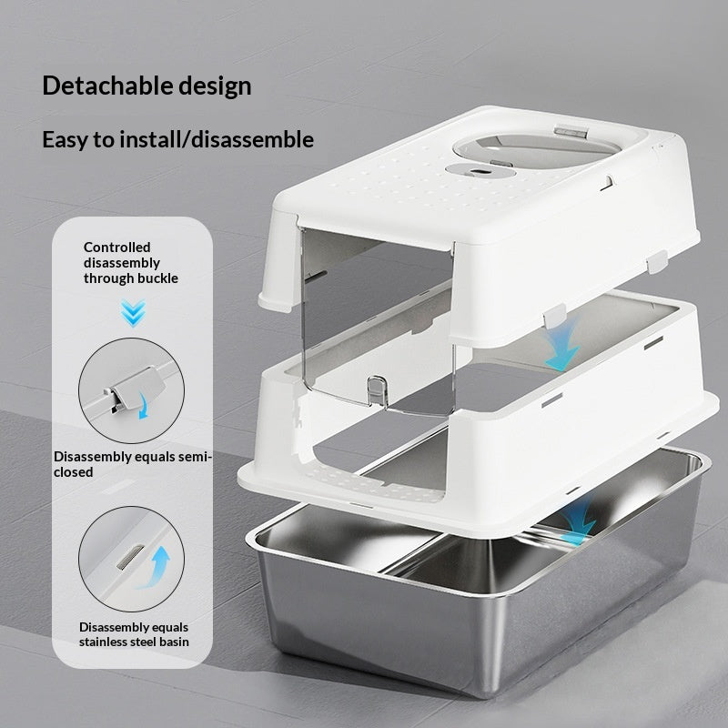 Stainless Steel Cat Litter Box With Flip Top Cover Closed Design