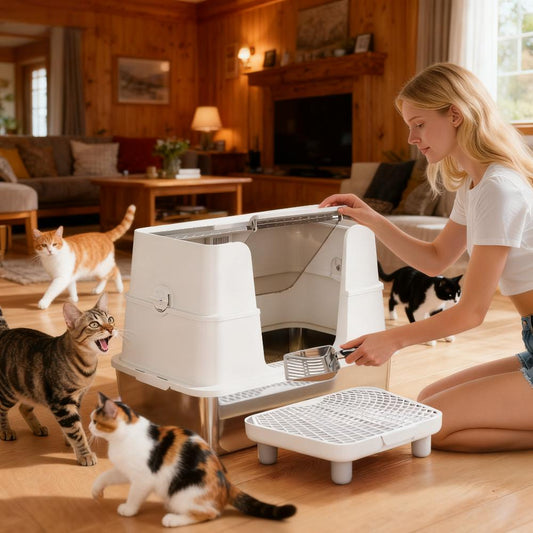 Cat Litter Box Top And Side Entry Enclosed With Flip