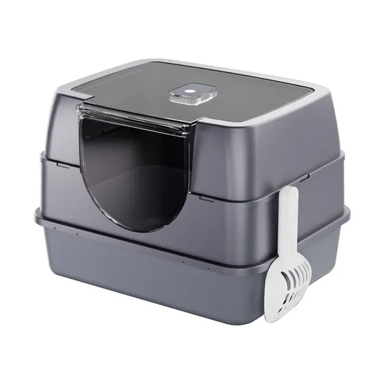 Enclosed Cat Litter Box Orange Odor-locking Spacious For Large Cats