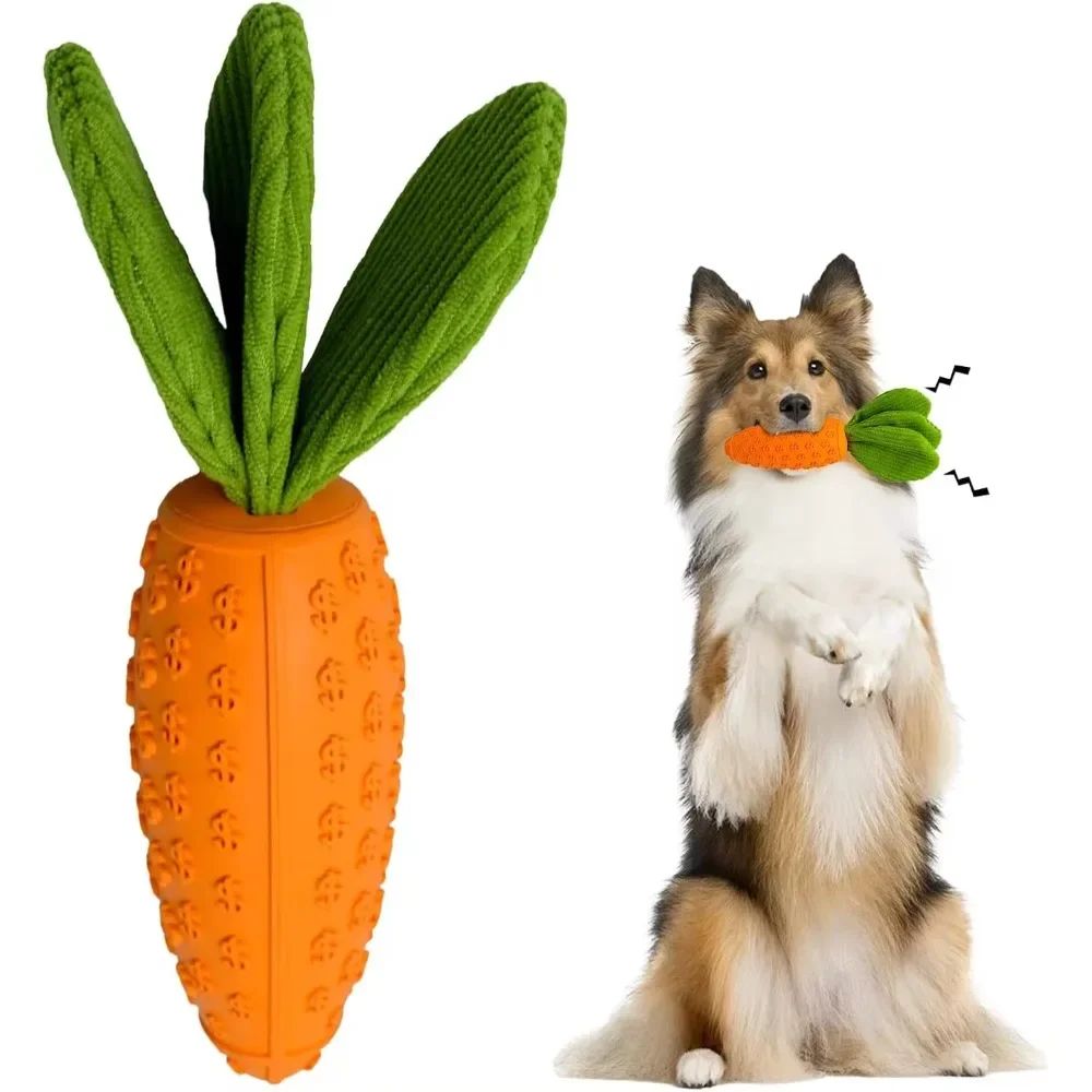 Carrot Dog Chew Toys Durable Rubber Squeaky Toy Shaped For Dogs