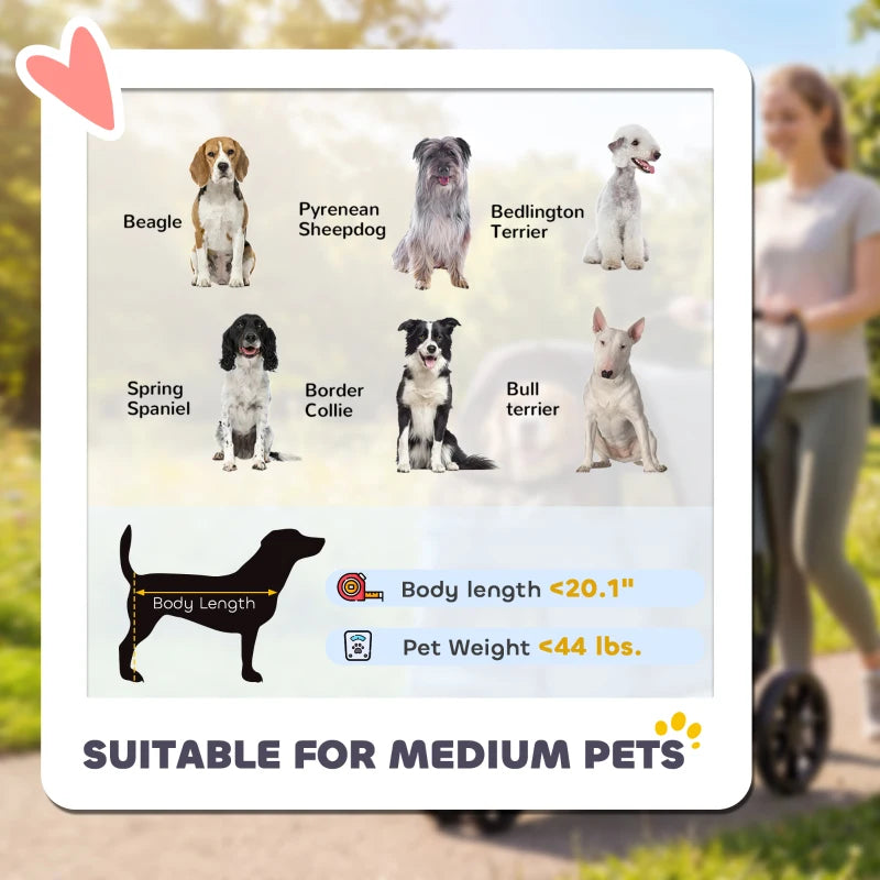 3 Wheel Pet Stroller With Easy One-click Quick Fold Mesh Window