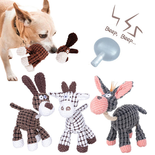 Pet Toy Donkey Shape Corduroy Chew For Dogs Puppy Squeaker Squeaky
