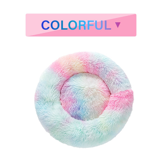 Fluffy Donut Dog Bed Warm Soft Long Plush Pet Cushion House Cat