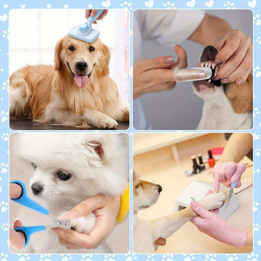 Pet Nail Clipper File Shedding Brush And Silicone Toothbrush Set