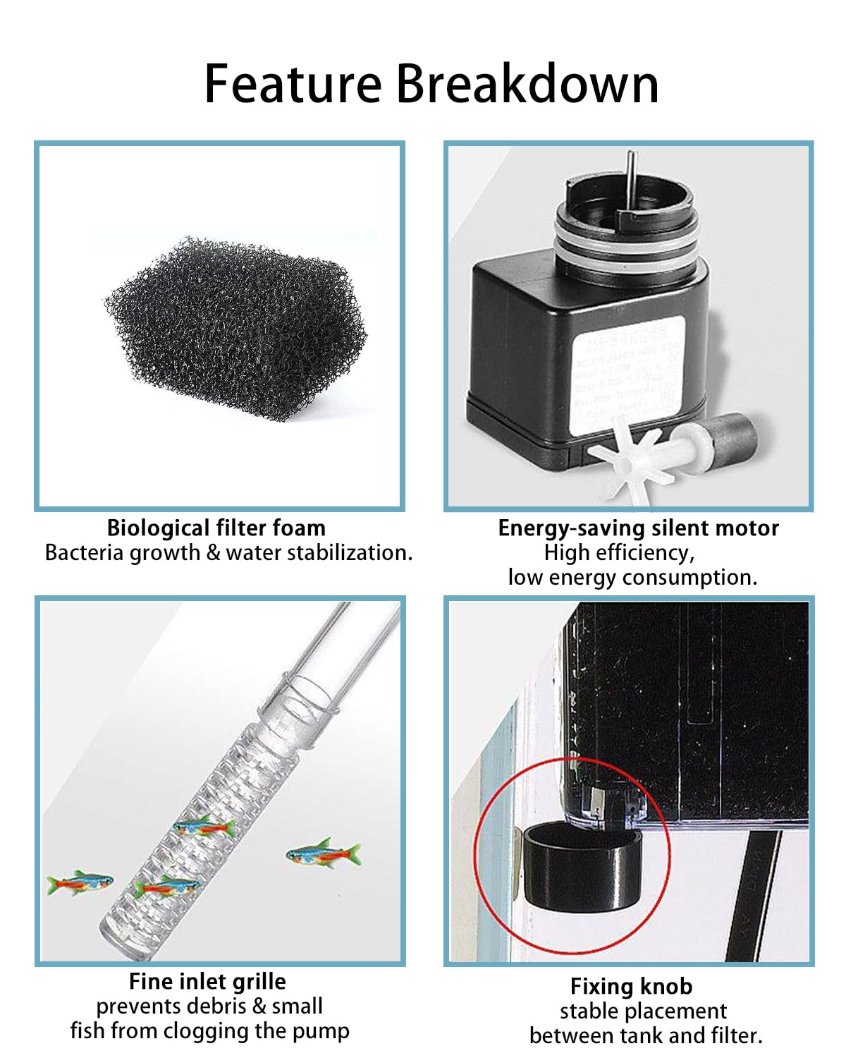 Small Fish Tank Filter Hang On For 1-5 Gal Nano Aquarium Ultra