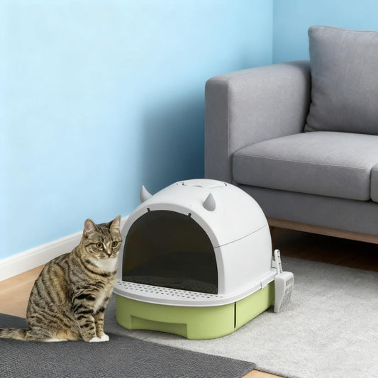 Green Cat Litter Box With Lid Scoop Deodorizing Bags