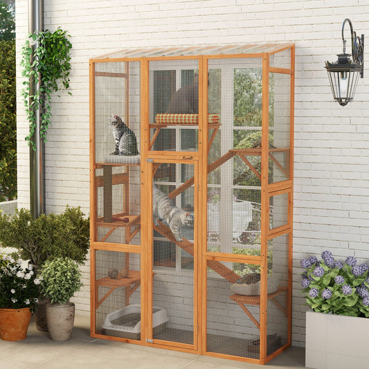 Outdoor Catio Cat Enclosure Large Wooden House With 6 Jumping