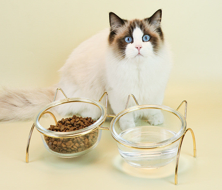 Glass Cat Bowl Drinking Dish Feeder For Pet Food Water Dishes With