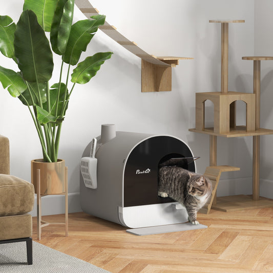 Cat Litter Box With Lid With Scoop And Filter Light Gray