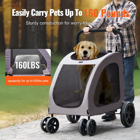 Pet Stroller 4-wheels Dog Carrier 160lbs Weight Capacity Portable