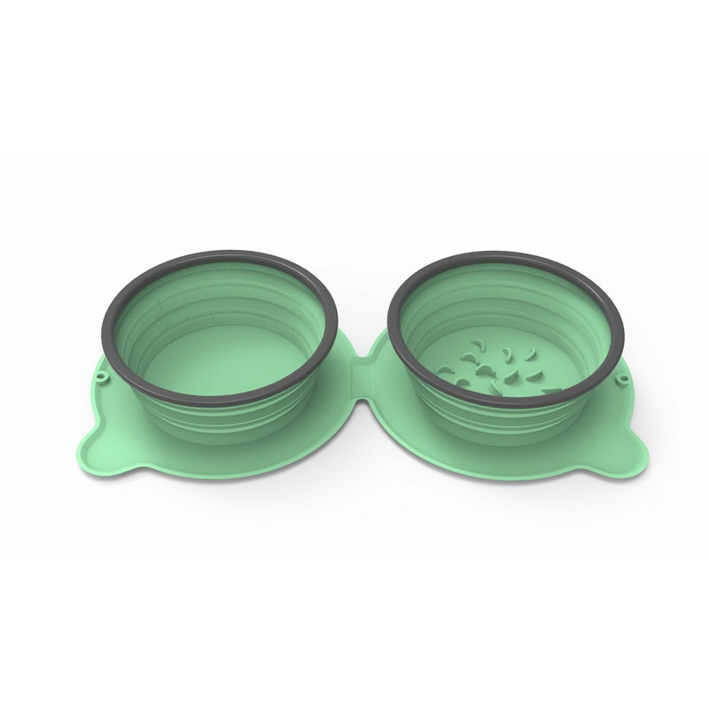 Portable Silicone Double Dog Food Bowls Foldable Non-slip Cat Bowl