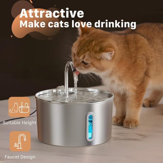 Cat Stainless Steel Water Fountain With Automatic Circulation And