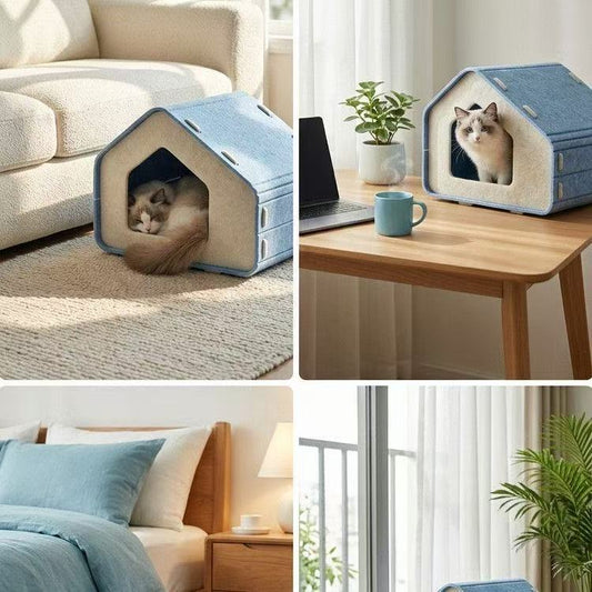 One-piece Thickened Felt Windproof Cat Bed With Scratching Post
