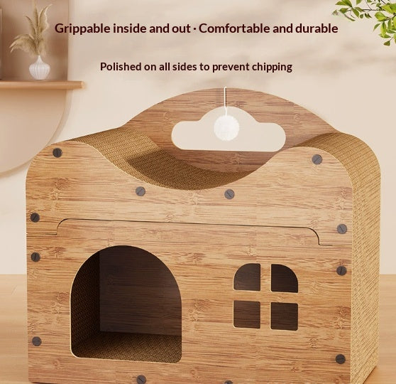 Cat Bed Scratching Post Wooden Vertical Sofa Corrugated Paper House