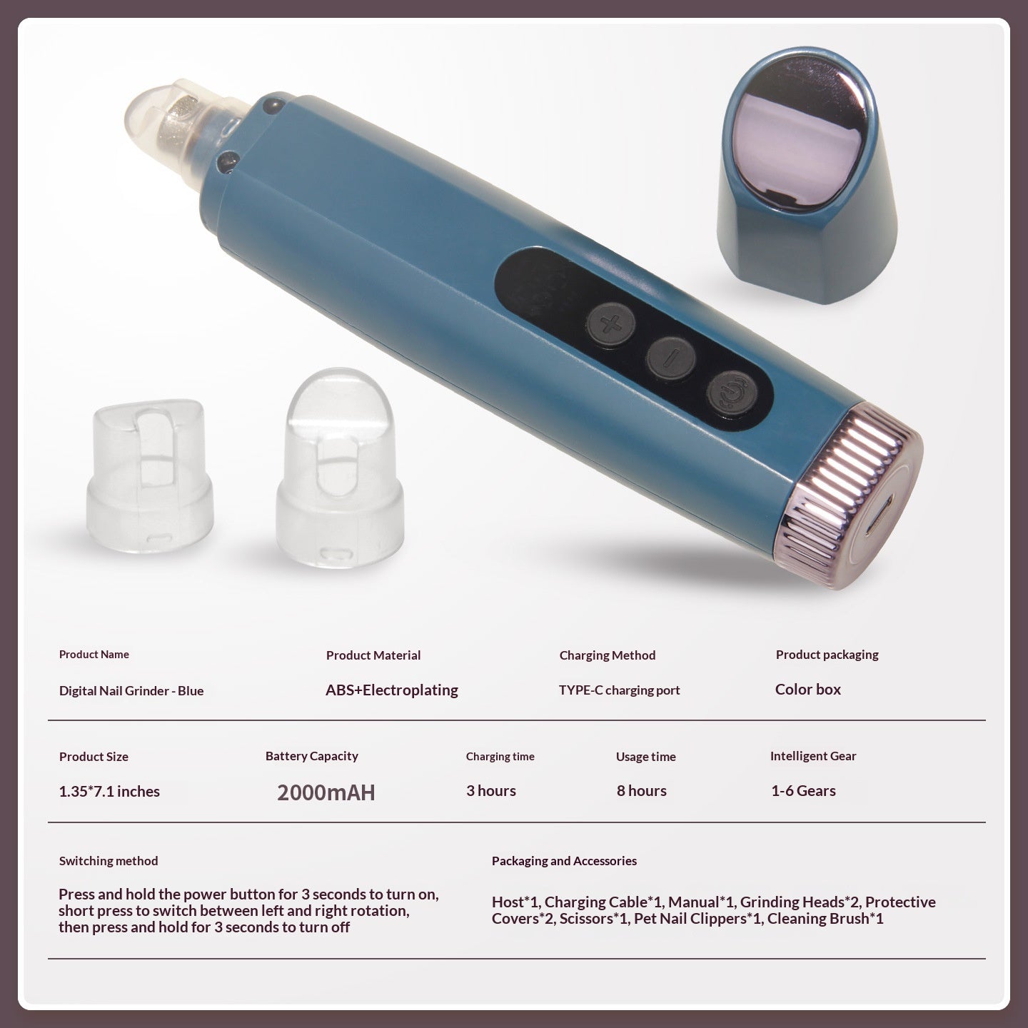Pet Nail Grinder Rechargeable With Six-speed Adjustment