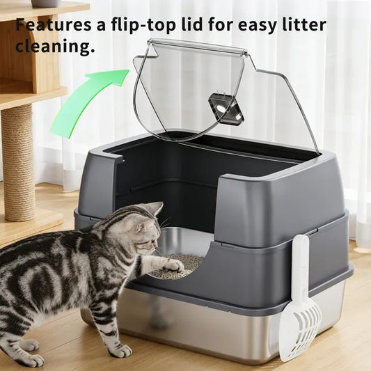 Galaxy Stainless Steel Gray Cat Litter Box Sturdy And Durable Easy