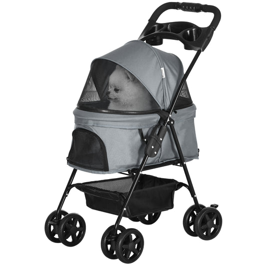 Pawhut Dog Pram Stroller Foldable Pet Pushchair With 4 Wheels