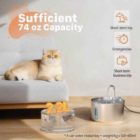 Cat Stainless Steel Water Fountain With Automatic Circulation And