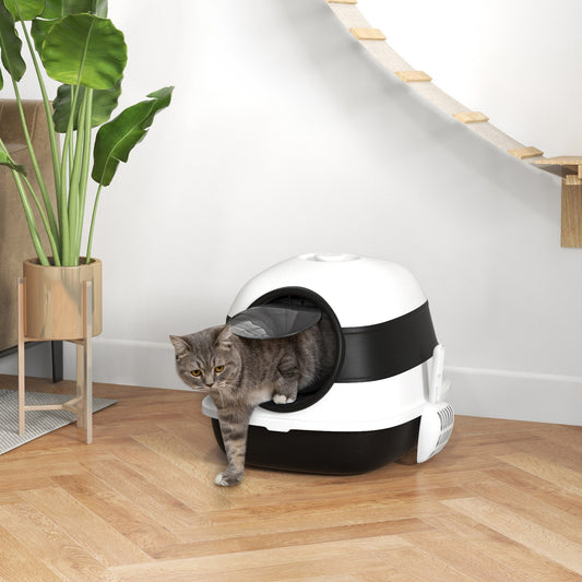 Dome Covered Cat Litter Box With Lid White And Black