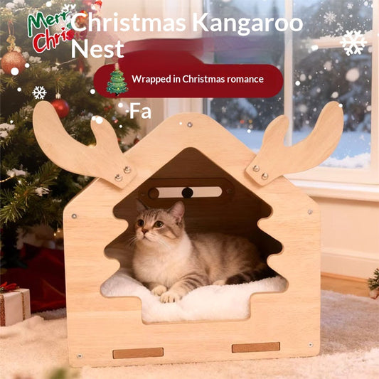 Christmas Cat House And Scratching Post Combo Winter Semi-enclosed