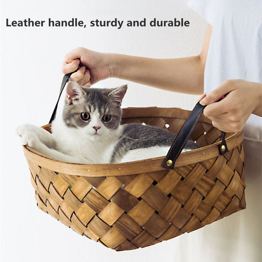 Bamboo Rattan Cat Bed House Kennel Nest Dog Tent Summer Sofa