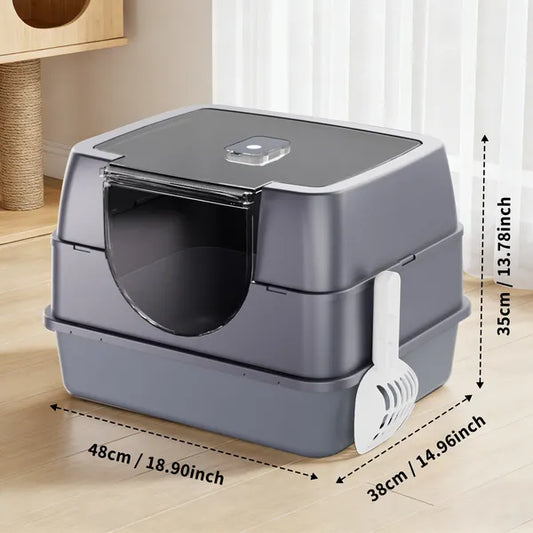 Enclosed Cat Litter Box Orange Odor-locking Spacious For Large Cats