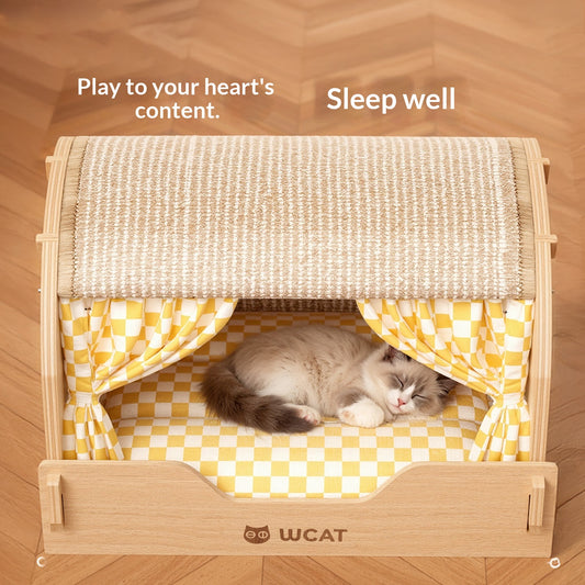 Four-season All-in-one Cat Bed With Scratching Post And Drawer