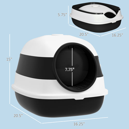 Dome Covered Cat Litter Box With Lid White And Black