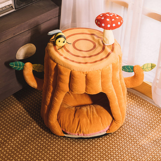 Orange Tree Stump Cat Nest House With Cushion