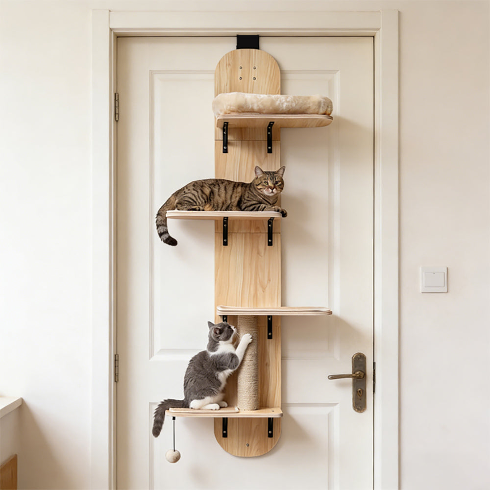 Door Hanging Cat Climber 4-level Height Adjustable With Plush Bed